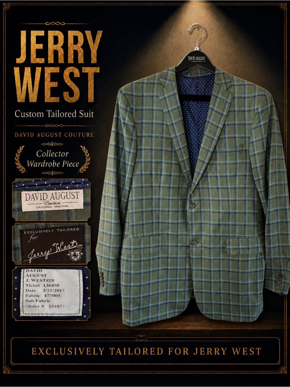 Jerry West Custom Suit Lakers NBA Memorabilia Hall of Fame The Logo David August